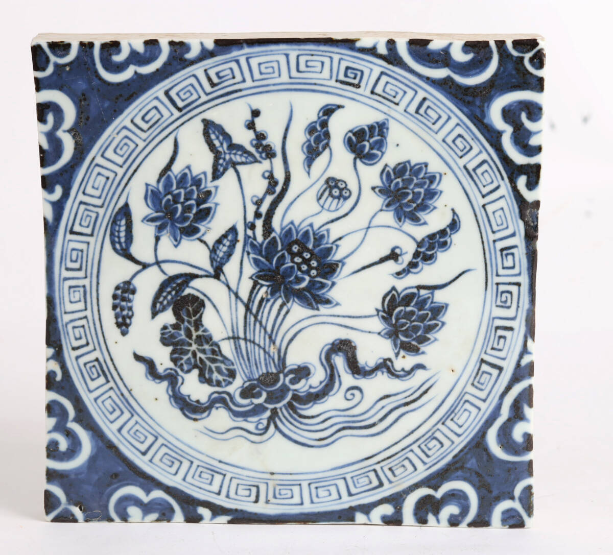 中国古玩 唐物 古染付 青華文絵付 陶板 青花図 時代 古美術品E977拍卖