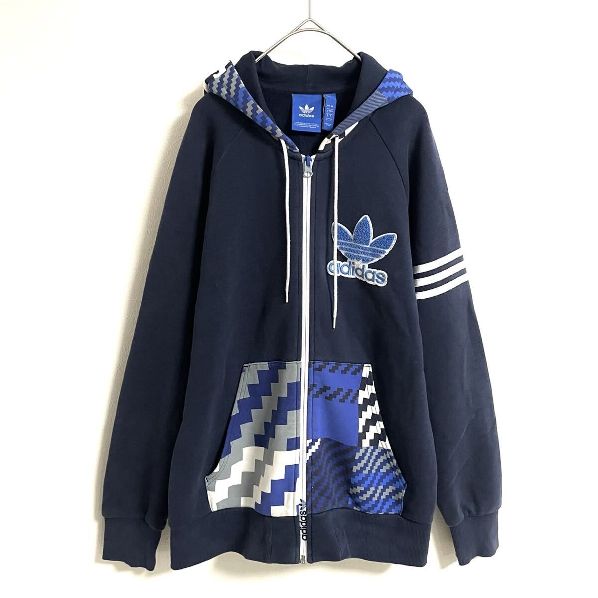 【アディダス/トレフォイルロゴ】オリジナルス高級上質コットンジップアップスウェットパーカー/ネイビー/M表記/衝撃プライス!NF37拍卖