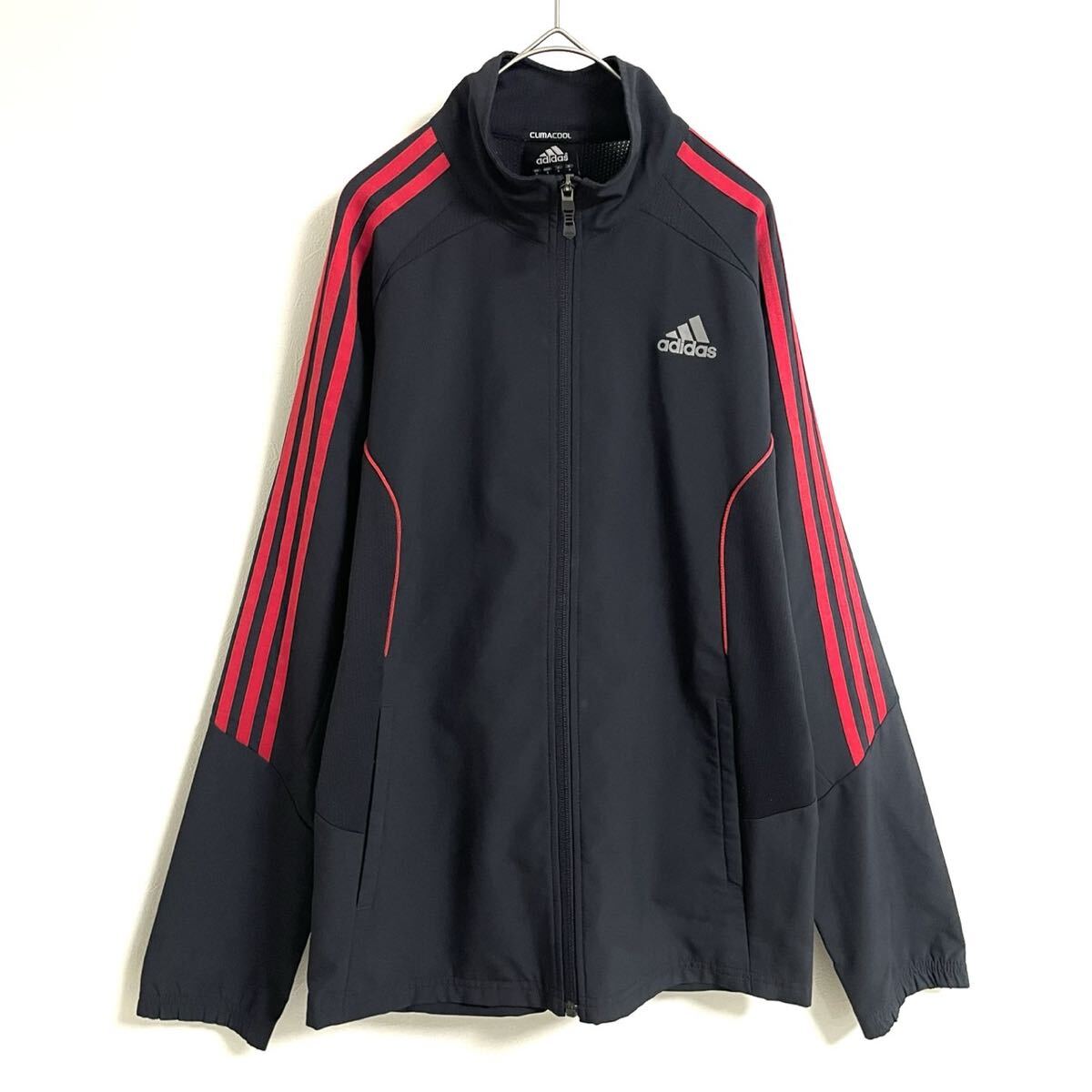【アディダス】オリジナル高級ジップアップジャケット/ブルゾン/ジャージ/紺×赤/M表記/衝撃プライス!クラシック3ストライプ!NF39拍卖