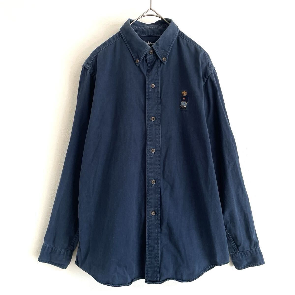 【ラルフローレン】ポロベア 刺繍ロゴ 長袖 ボタンダウンシャツ/80表記/ブルー/衝撃プライス!ヴィンテージフリーク待望1点限定販売!NF61拍卖
