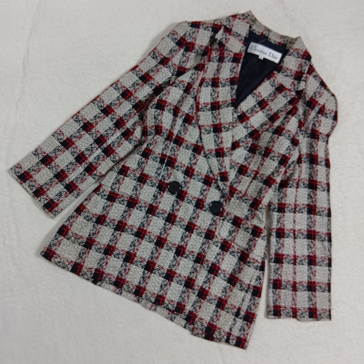 【シルク72%&ウール28%】Christian Dior クリスチャン ディオール ヴィンテージ チェック ジャケット M ★1000 拍卖