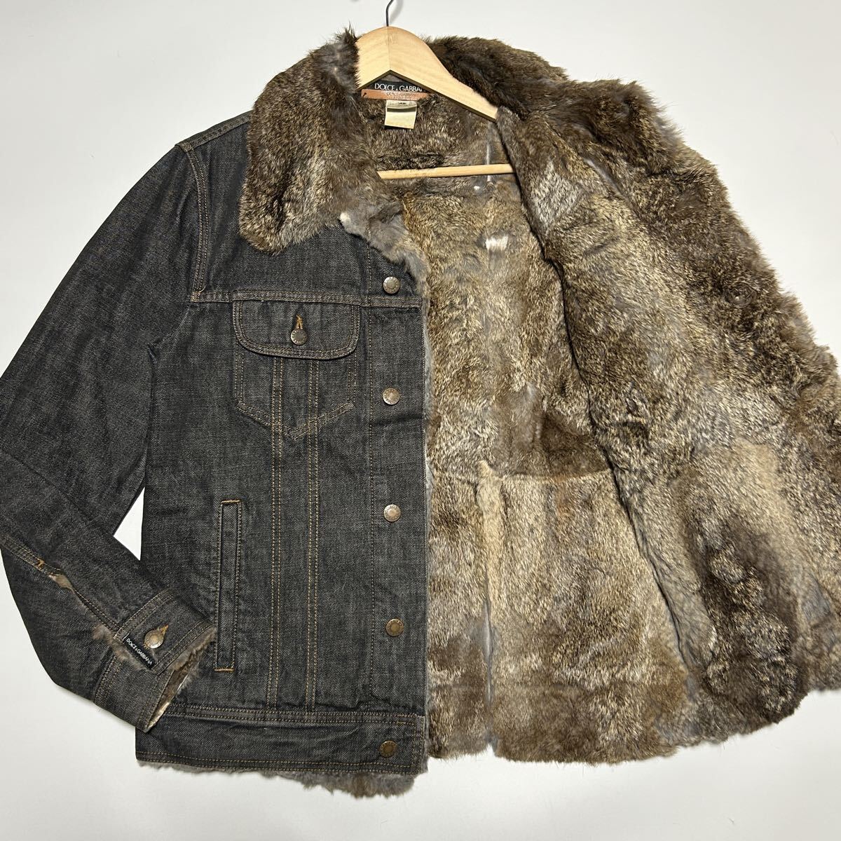 美品/L(48)★DOLCE&GABBANA『幻の逸品』ファー デニムジャケット Gジャン 毛皮 最高級 イタリア製 ドルガバ D&G ドルチェ&ガッバーナ超希少拍卖