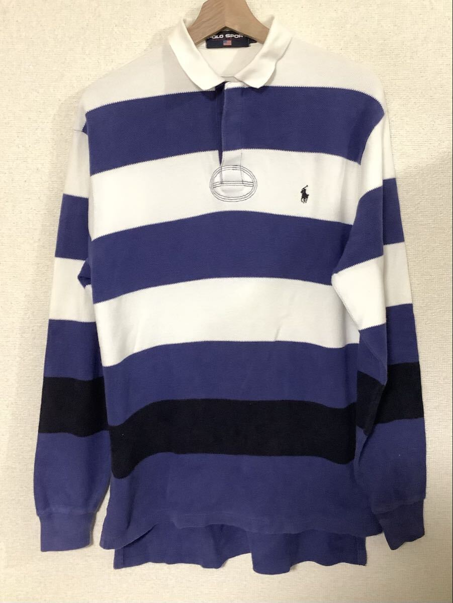 POLO SPORT ポロスポーツ ラルフローレン ボーダー柄 長袖ラガーシャツ ブルー ストリート セレクト メンズ M拍卖