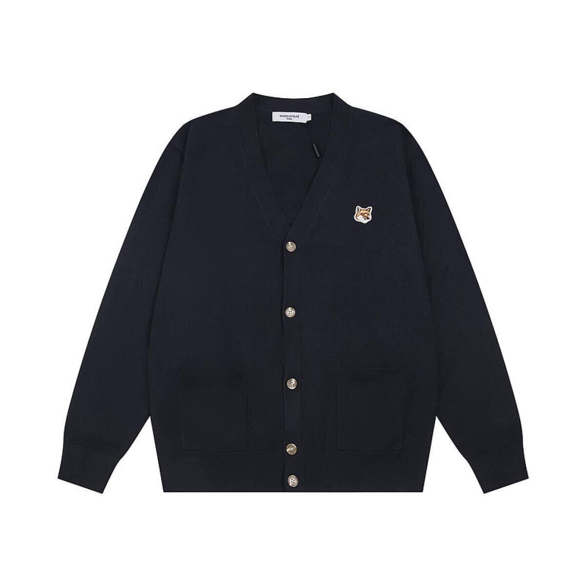 【人気デザイン】MAISON KITSUNE キツネ カーディガン 刺繍 長袖 Vネックカーディガン 拍卖