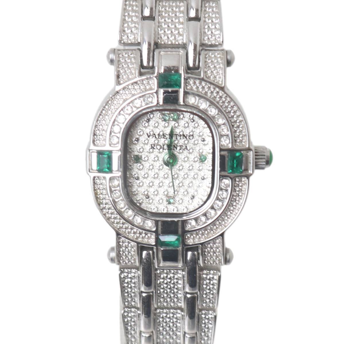 VALENTINO ROLENTA バレンチノロレンタ レディースクオーツ 腕時計 エメラルド ジルコニア シルバー VR-110 腕回り約18cm NT Bランク拍卖