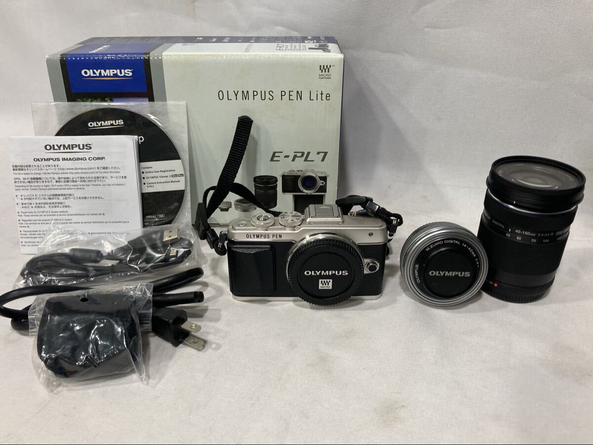 1.25)OLYMPUS オリンパス PEN Lite E-PL7 ミラーレスカメラ/14-42mm 1:3.5-5.6/40-150mm 1:4-5.6 簡易動作確認済拍卖