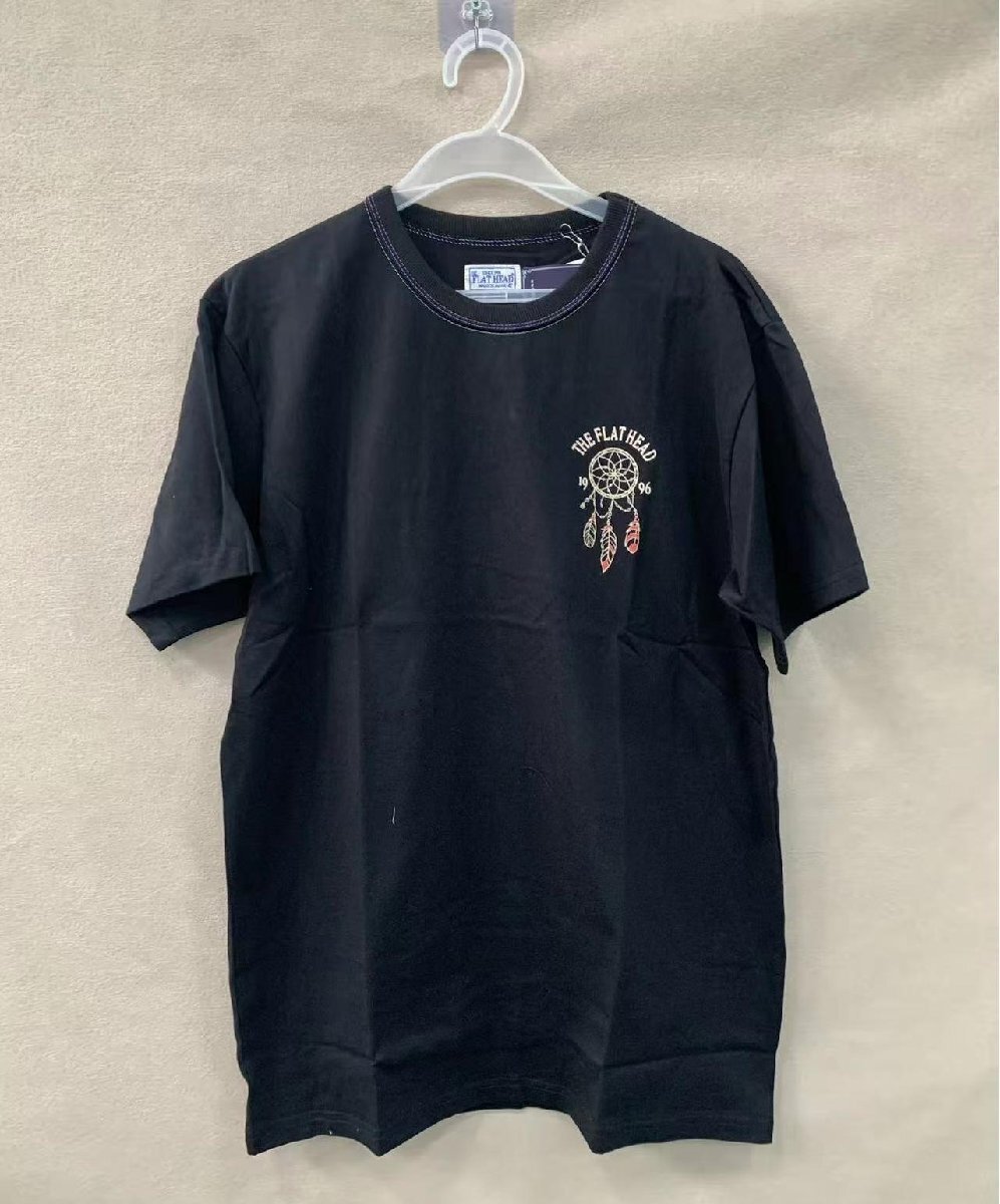 THE FLAT HEAD フラッドヘッド 3本針の1本外し 半袖tシャツ ブラック FN-THC-048 肉厚 メンズ コットン 丸編機半袖 ネックTシャツ 38サイズ拍卖