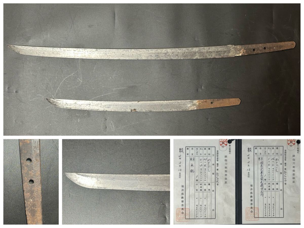 脇差 2点売り 関善定兼吉家武蔵守吉門 56cm 無銘 35.4cm 研ぎ練習 真剣 日本刀 白鞘 刀装具 武具 時代武具 25.10/kd拍卖