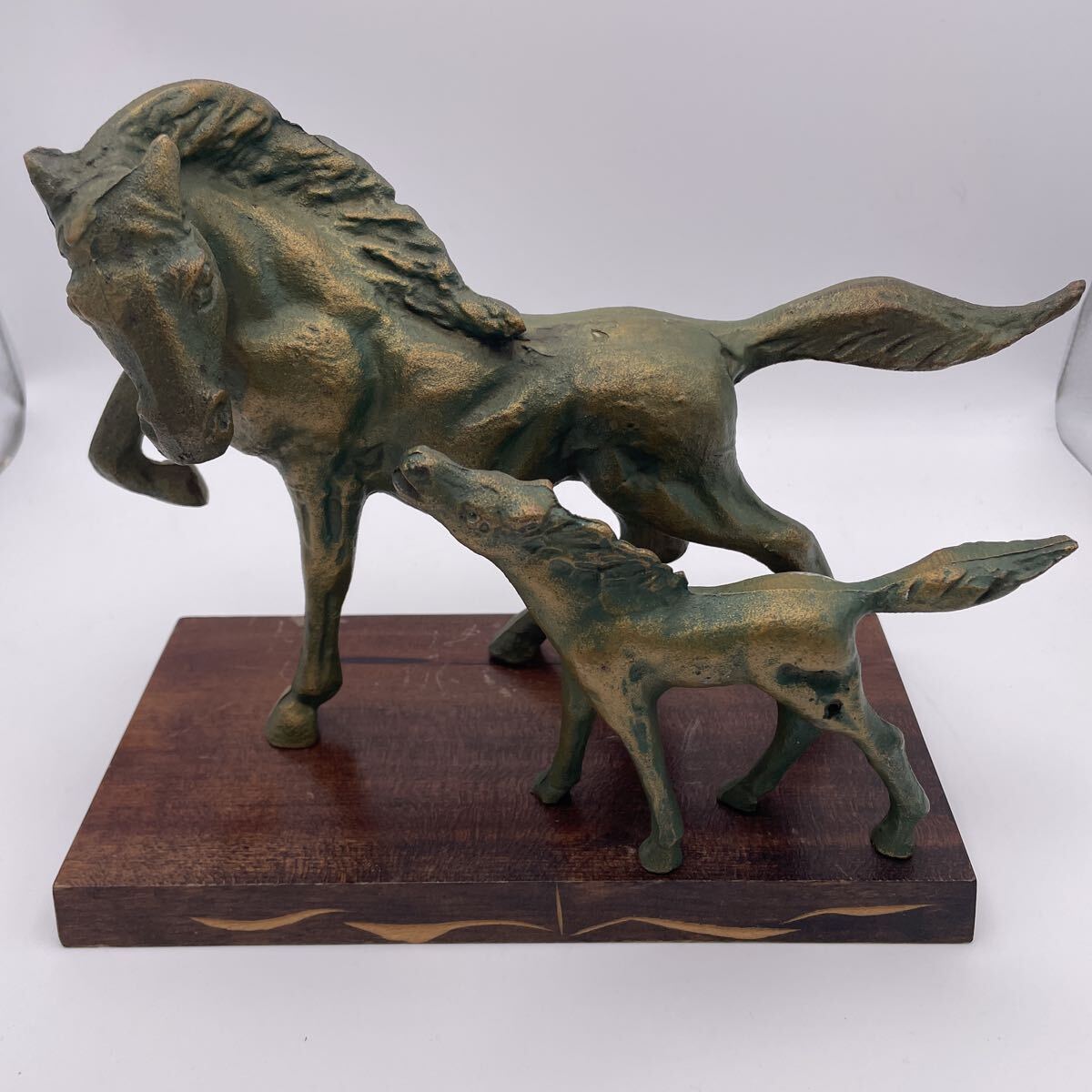 ニ口金一 馬の親子 母情 馬 オブジェ アンティーク インテリア 置物 彫刻 高岡銅器鉄製 縁起物 ②拍卖