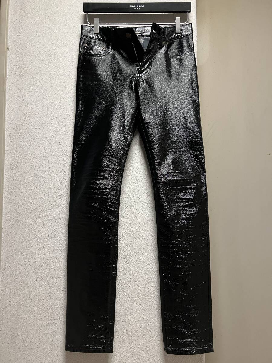 SAINT LAURENT PARIS サンローラン パリ エナメル風フェイクレザー スキニー パンツ 27 中古 拍卖