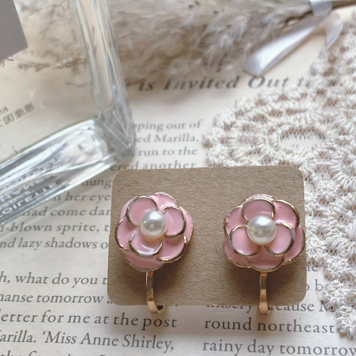 SALE!カメリアイヤリング ピンク パール ゴールド 未使用品☆vintage jewelry accessories 0932拍卖