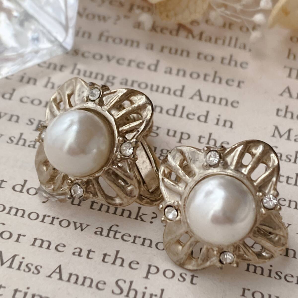 ヴィンテージイヤリング パール ゴールドトーン クリアストーン■Vintage jewelry accessories F0423拍卖