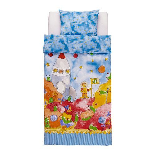 【定価2,499円】新品★北欧 IKEAイケア★RYMDBAS 掛け布団カバー50256121 枕カバー付き ブルー★シングル150cm×200cm 同梱不可拍卖