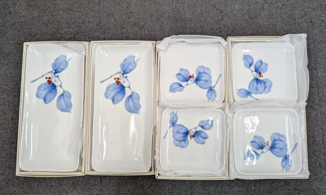 C-87794N 1円スタート 香蘭社 銘々皿 長角皿 山帰来 お皿 KORANSHA 食器 箱あり 保管品 現状品 拍卖