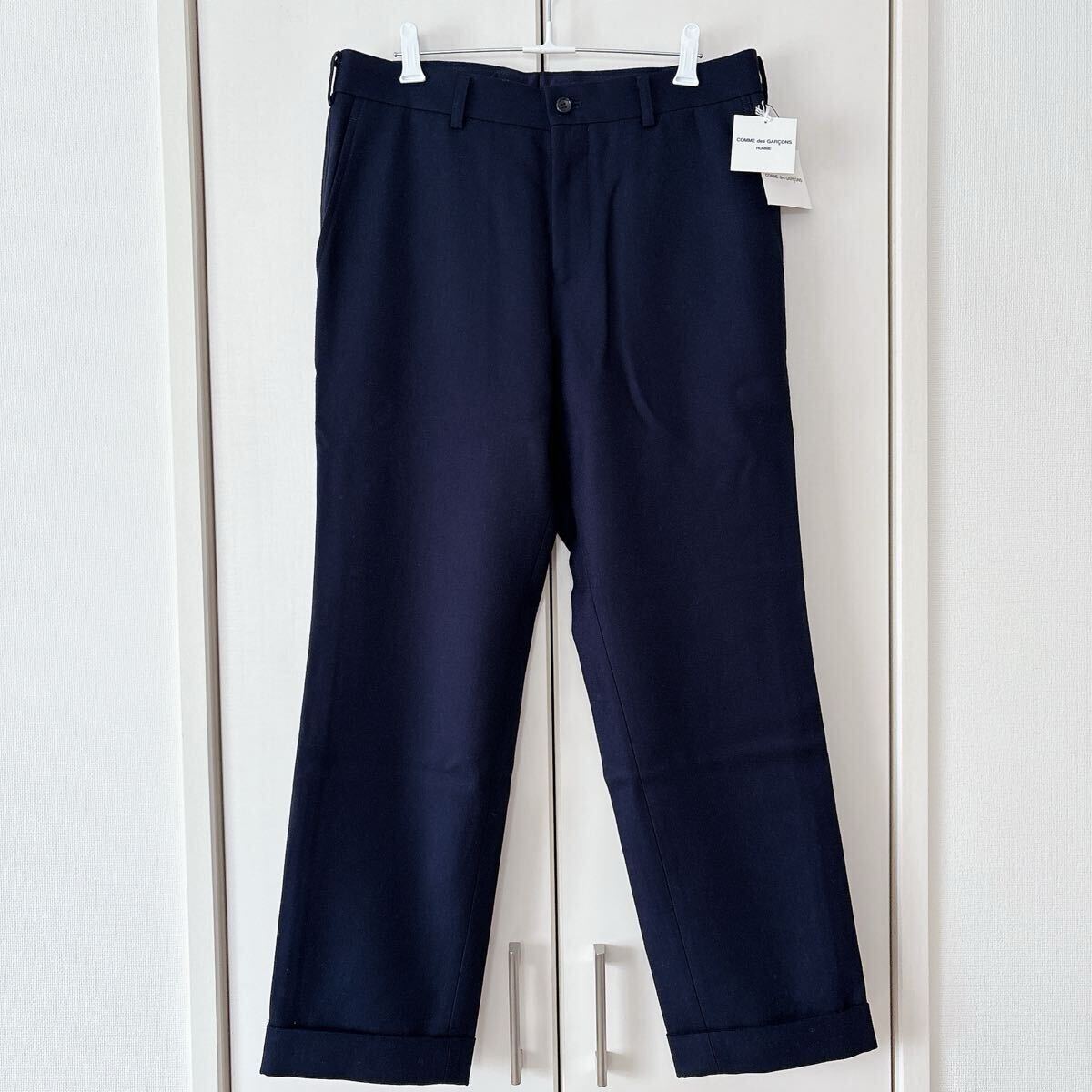 新品未使用★ コムデギャルソンオム スラックス ★ M ネイビー ダブル パンツ 紺 COMME des GARCONS HOMME 定番 高級 オーソドックス拍卖