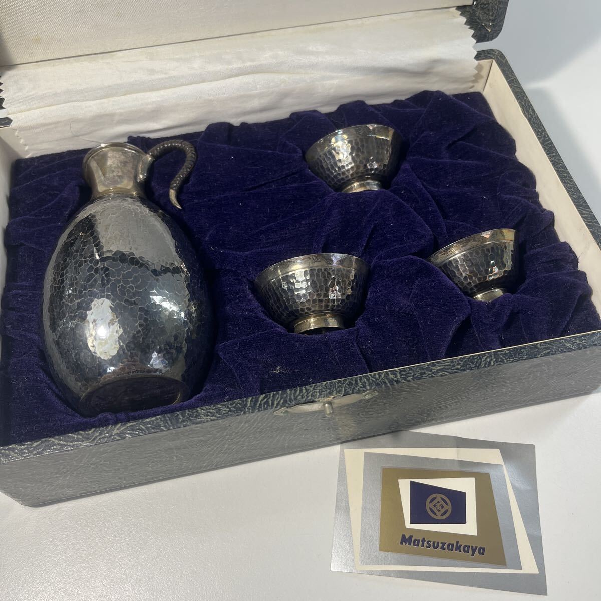 銀製 SILVER シルバー 酒器 酒器セット 徳利 盃 お猪口 銀杯 132g ケース付き拍卖