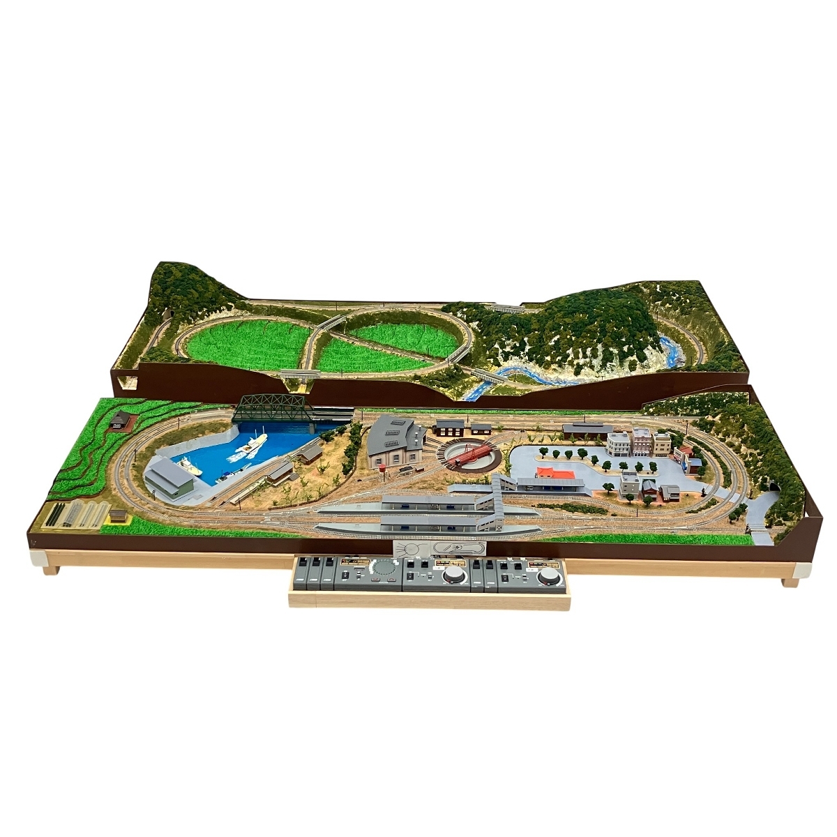 【店頭受取限定】鉄道模型 特大自作ジオラマ 港 山 180cm×60cm×2 自然風景 駅舎 コレクション Nゲージ ジャンク 直 O10630395拍卖