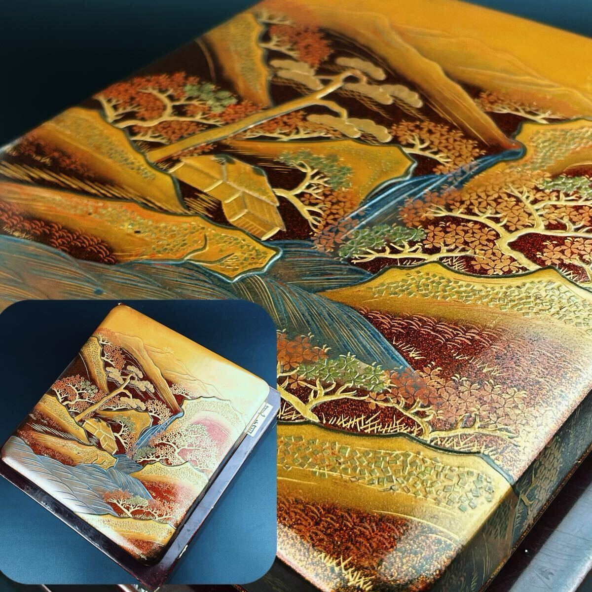 硯箱 金蒔絵 時代漆器 古美術 内金梨地 茶道具 書道具 梨地 木箱附 時代物拍卖