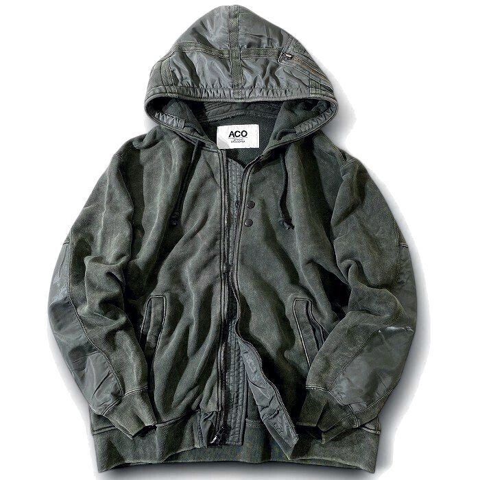 AVIREX アヴィレックス 新品 定2.7万 ブリーチ加工 裏毛コットン ダブルジップ パーカー フーディジャケット 4231005 2XL ▲040▼41219w09拍卖