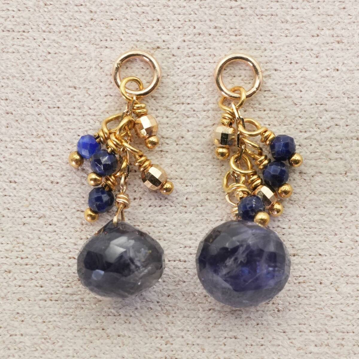 アガット アイオライト×ラピスラズリ ピアスチャーム K10/25-2132S拍卖