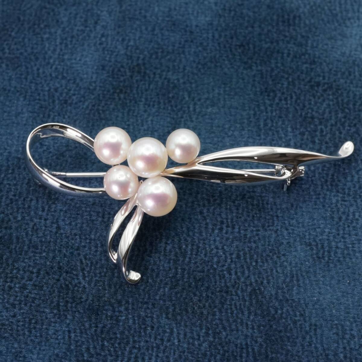 美品 ミキモト シルバー パール リボン ブローチ あこや 真珠/25-2042拍卖
