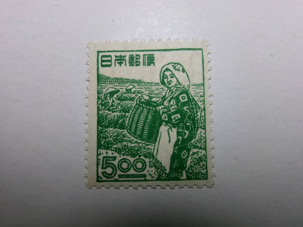 産業図案切手 茶摘み 5円 ヒンジ 綺麗 未使用 黒-K拍卖