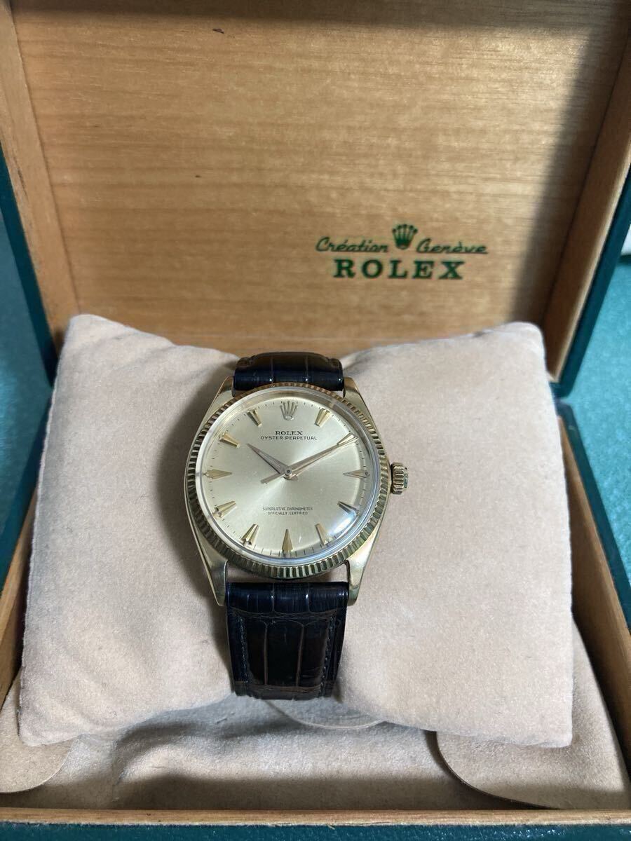 希少62年頃 クサビインデックス 金無垢 ROLEX 1005 オイスターパーペチュアル ビンテージ 稼働品 ロレックス 拍卖