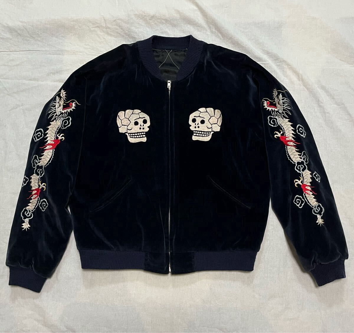 テーラー東洋 別珍 スカジャン 蛇髑髏 ネイビー Large / TAILOR TOYO 東洋エンタープライズ スカル ドラゴン スーベニアジャケット拍卖