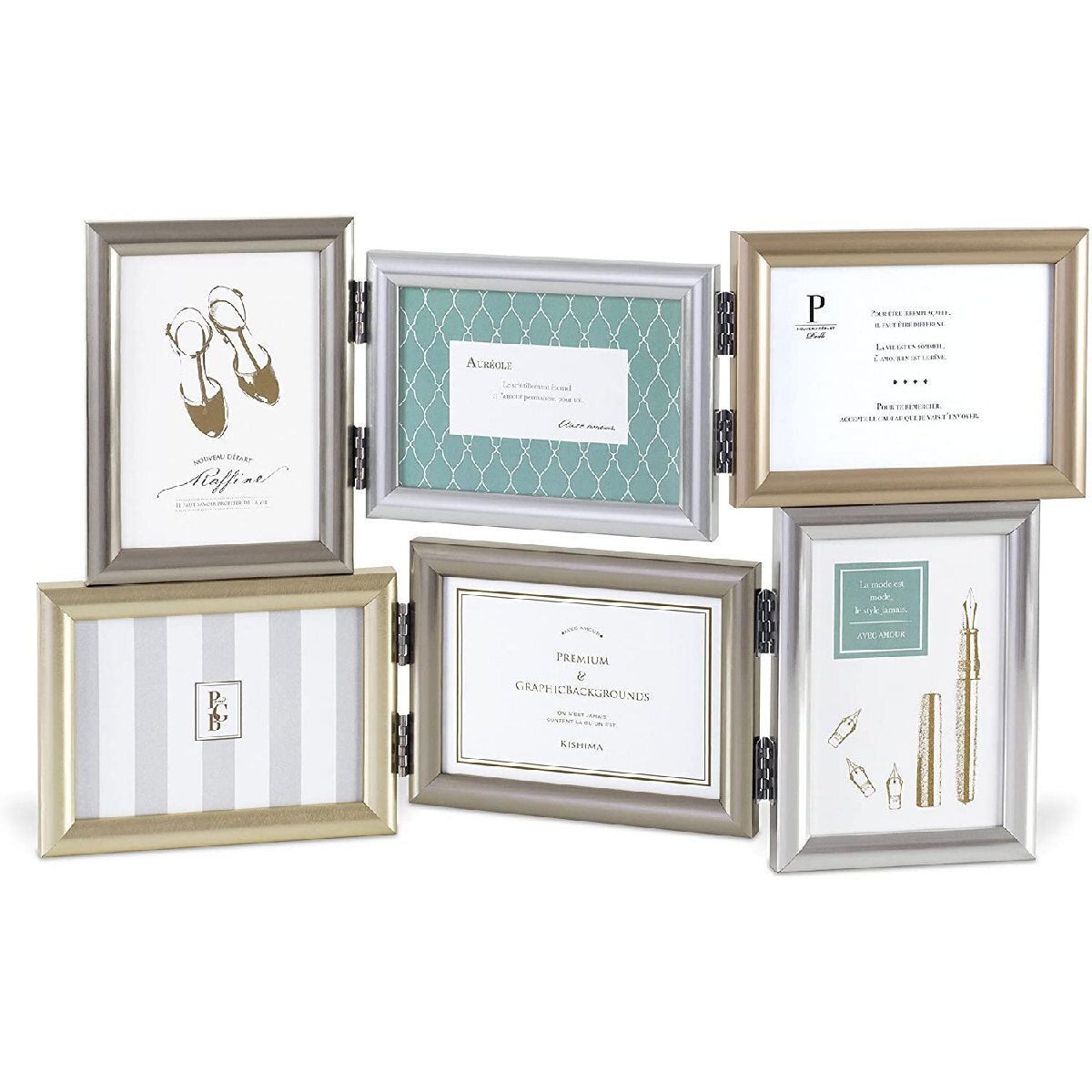 まるで本物のメタルのような上品で優しい質感の 6窓 インテリア フォトフレーム 卓上でも壁掛けでもオシャレ 6窓拍卖