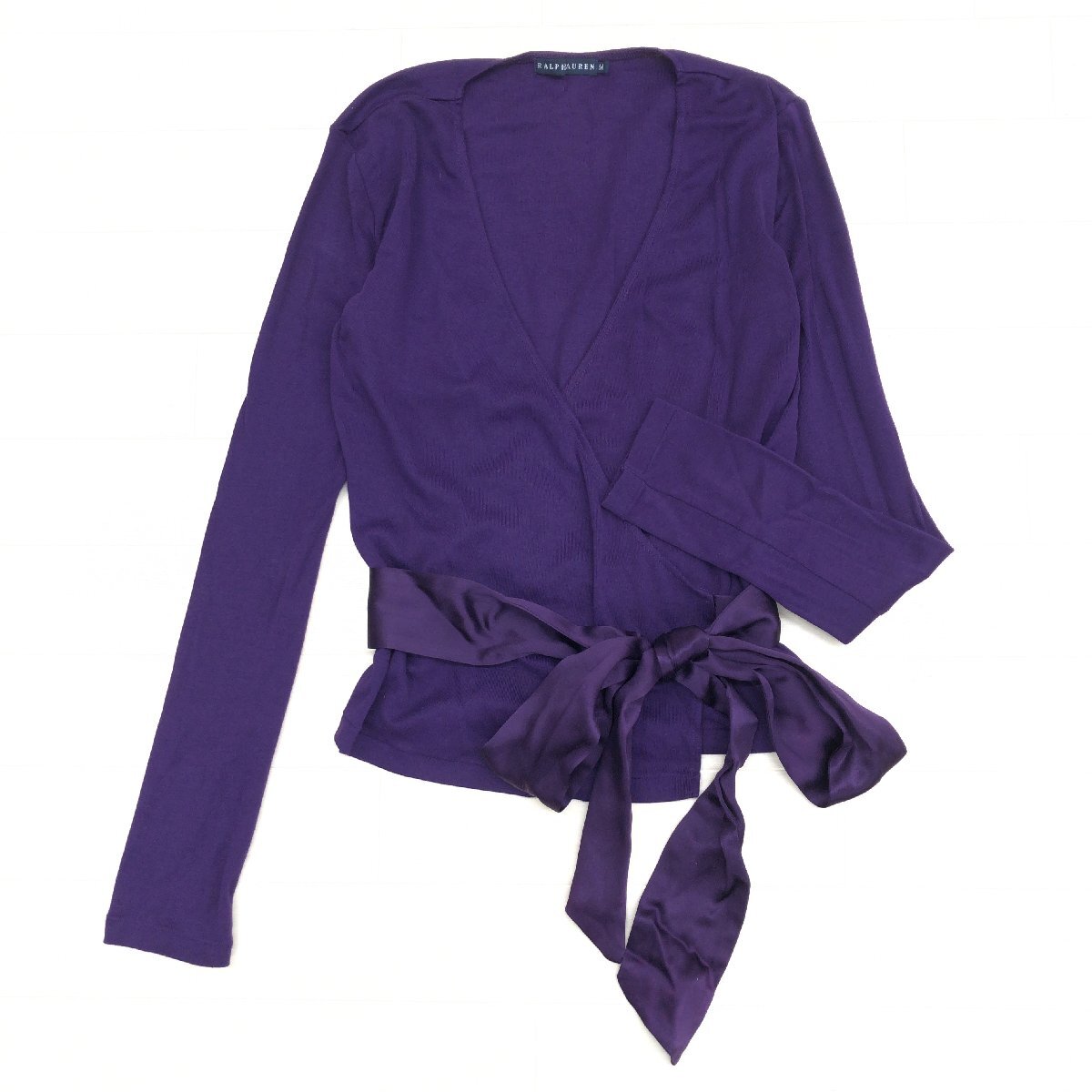 RALPH LAUREN ラルフローレン カシュクール コットン シャツ M 紫 パープル Vネック カットソー 長袖 国内正規品 レディース 婦人拍卖