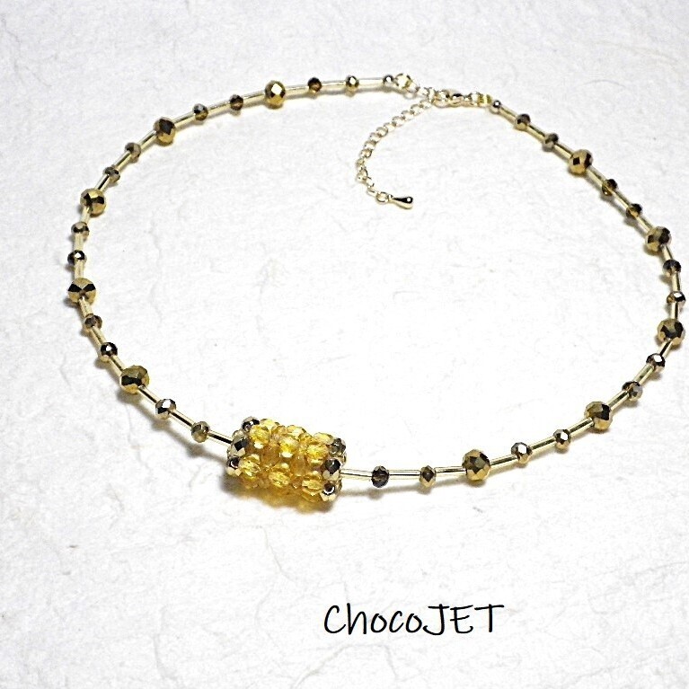 チェコグリーンビーズ・シリンダーネックレス・チョーカー 金色円柱型拍卖