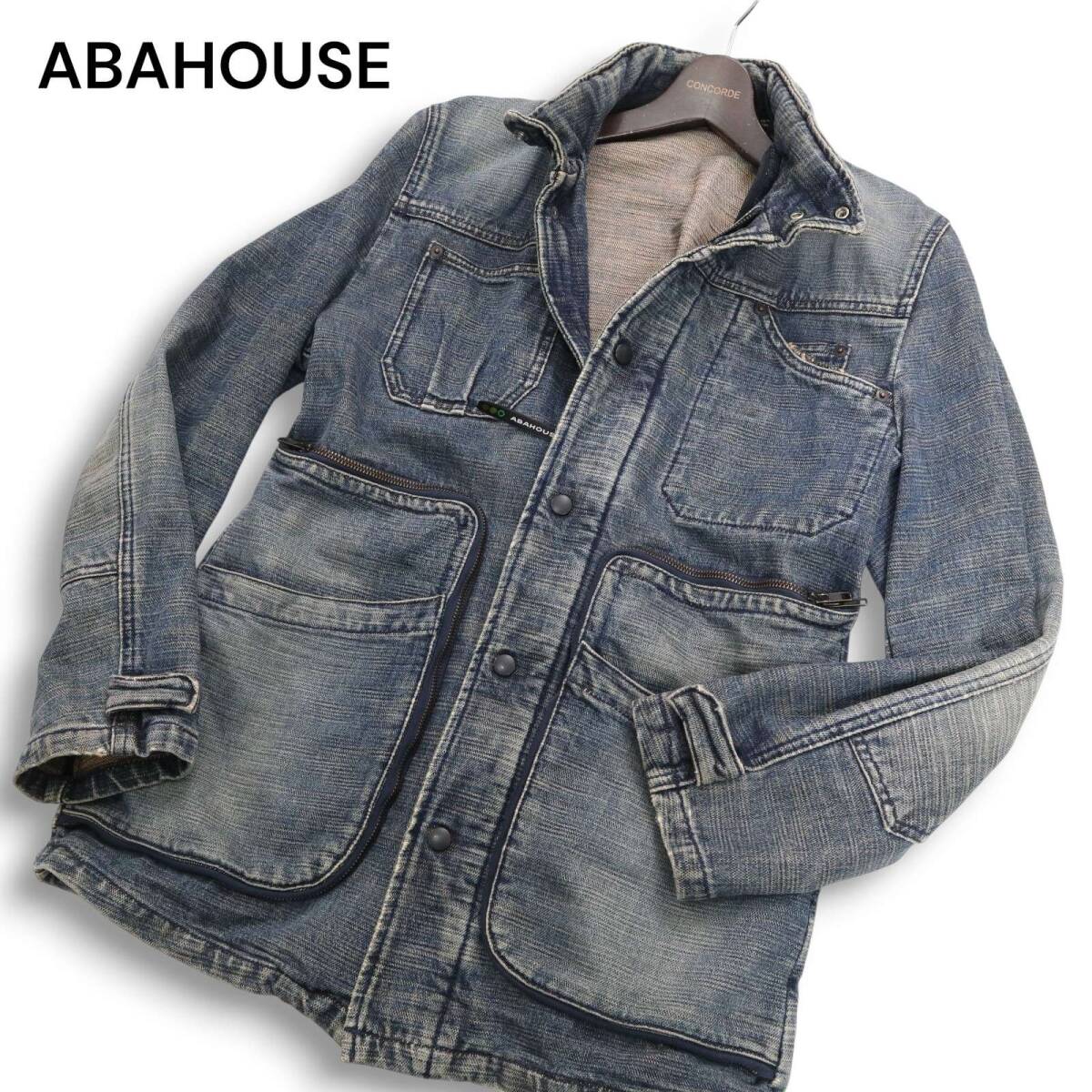 Y2K 00s★ ABAHOUSE アバハウス 通年 ギミック ポケット★ USED加工 デニム ジャケット Sz.2 メンズ インディゴ拍卖