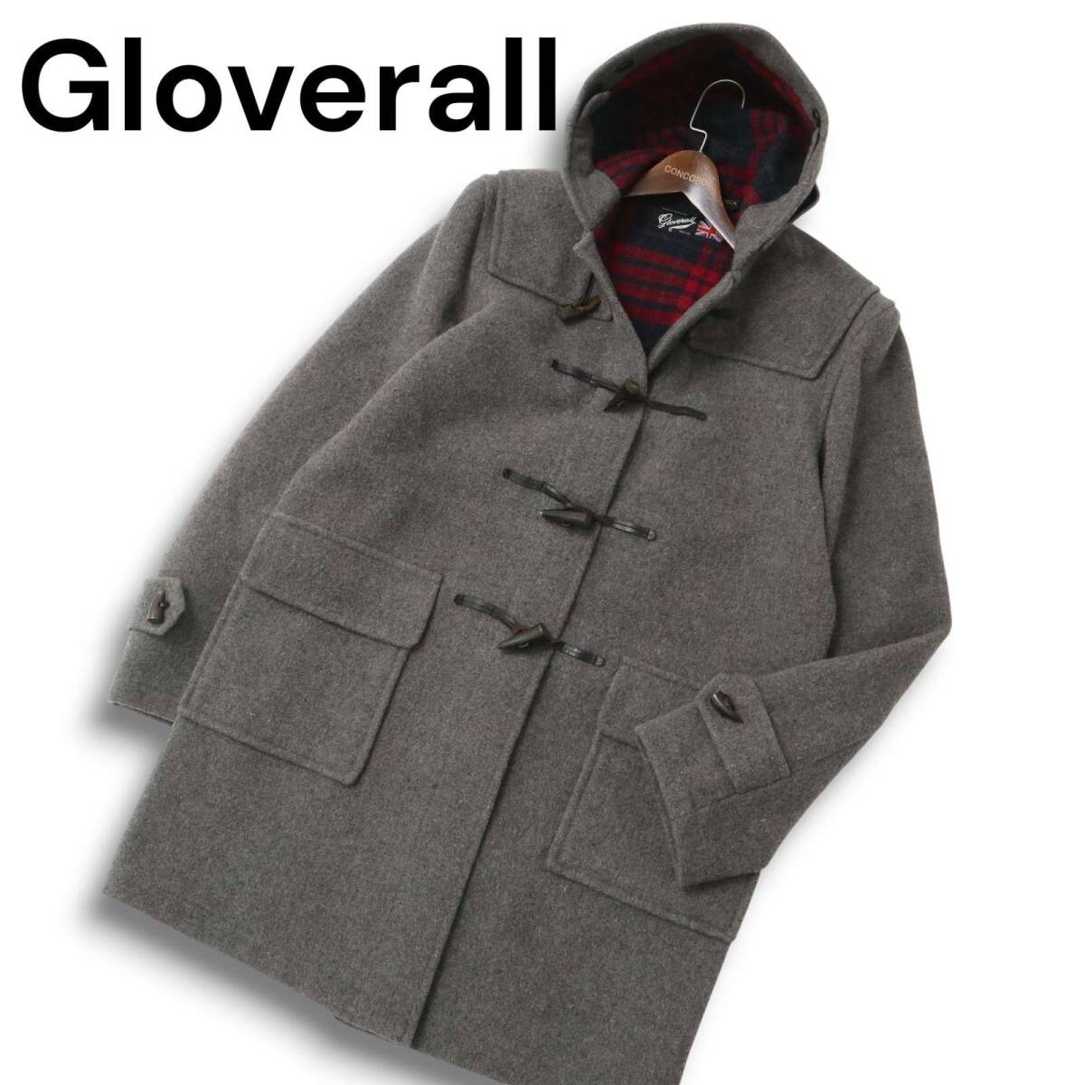 英国製★ Gloverall グローバーオール 秋冬 メルトン ウール★ 裏地チェック ダッフル コート Sz.50 メンズ 灰 グレー拍卖