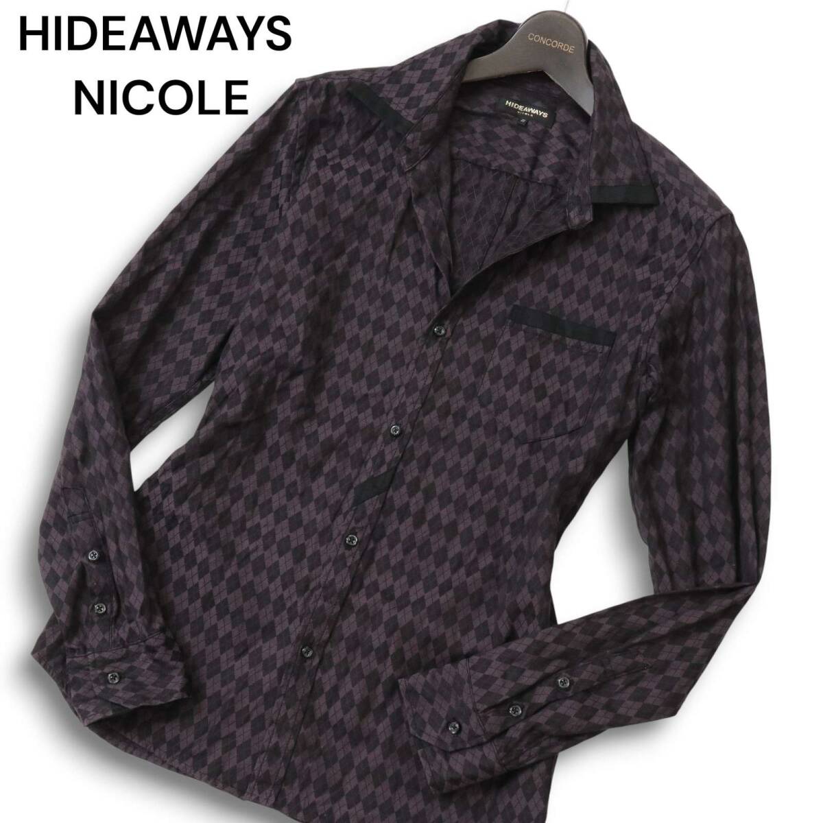 HIDEAWAYS NICOLE ハイダウェイ ニコル 通年★ 長袖 スリム アーガイル シャツ Sz.48 メンズ拍卖
