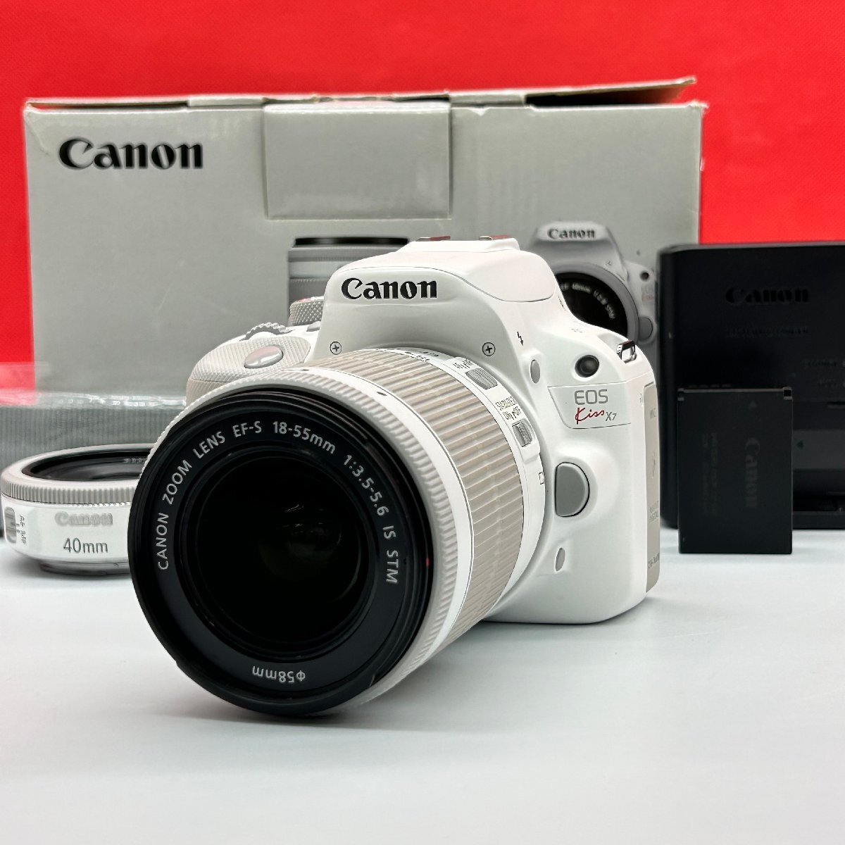 ◇214 Canon EOS Kiss X7 EF-S 18-55mm F3.5-5.6 IS STM EF 40mm F2.8 デジタルミラーレスカメラ 現状品 1円スタート キャノン拍卖