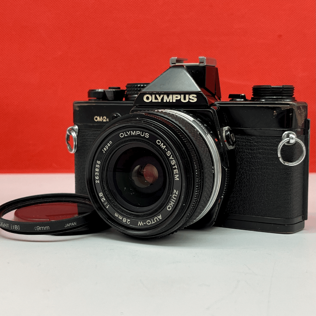 ☆38 OLYMPUS OM-2N OM-SYSTEM ZUIKO AUTO-W 28mm F2.8 ブラック フィルム一眼レフカメラ 動作品 1円スタート オリンパス拍卖