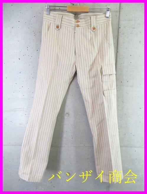 1011s19◆美品です◆麻混素材◆78cm◆KATHARINE HAMNETT キャサリンハムネット ストライプ リネンパンツ S/日本製/ジャケットシャツ/コート拍卖