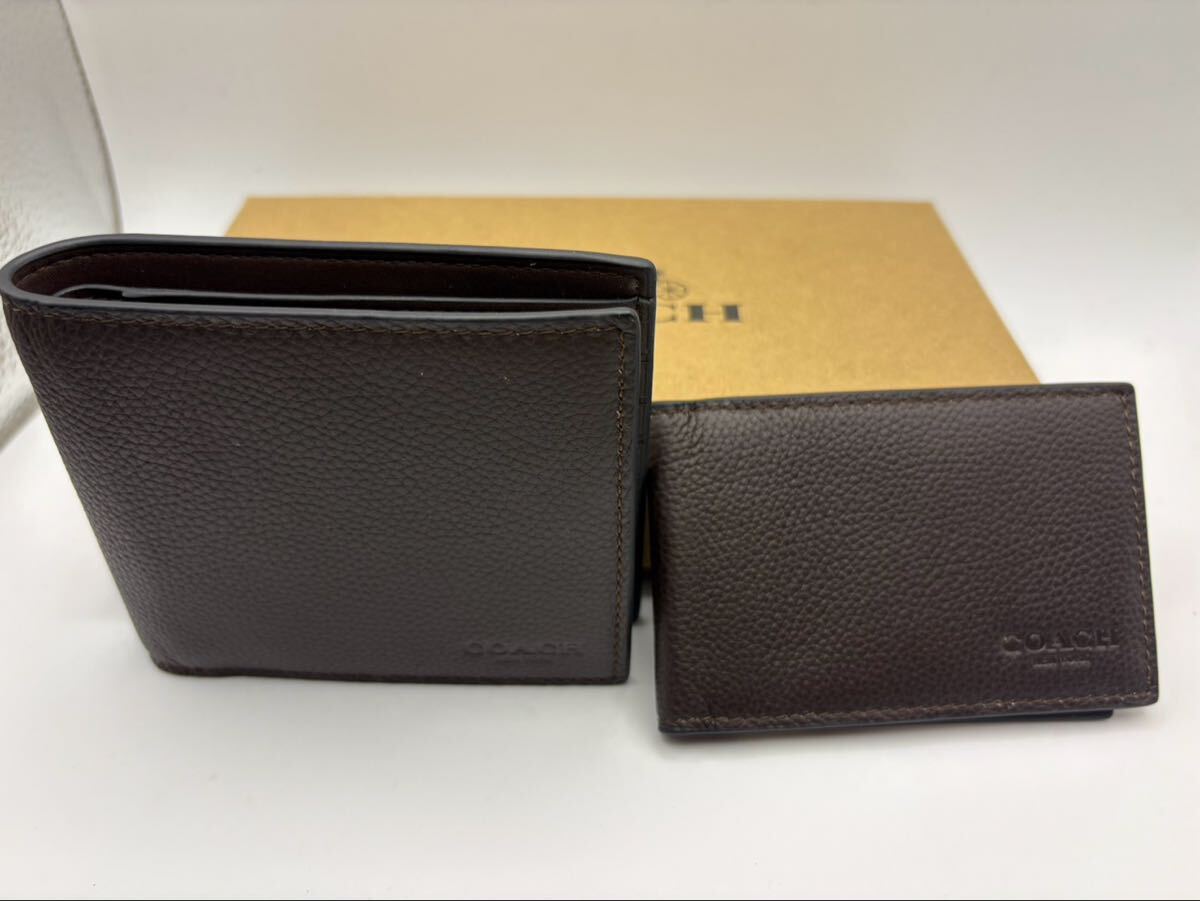 《新品》《未使用》 COACH 二つ折り財布 ダークブラウン 札入れ ウォレット 財布 コーチ ウォレット コーチ拍卖