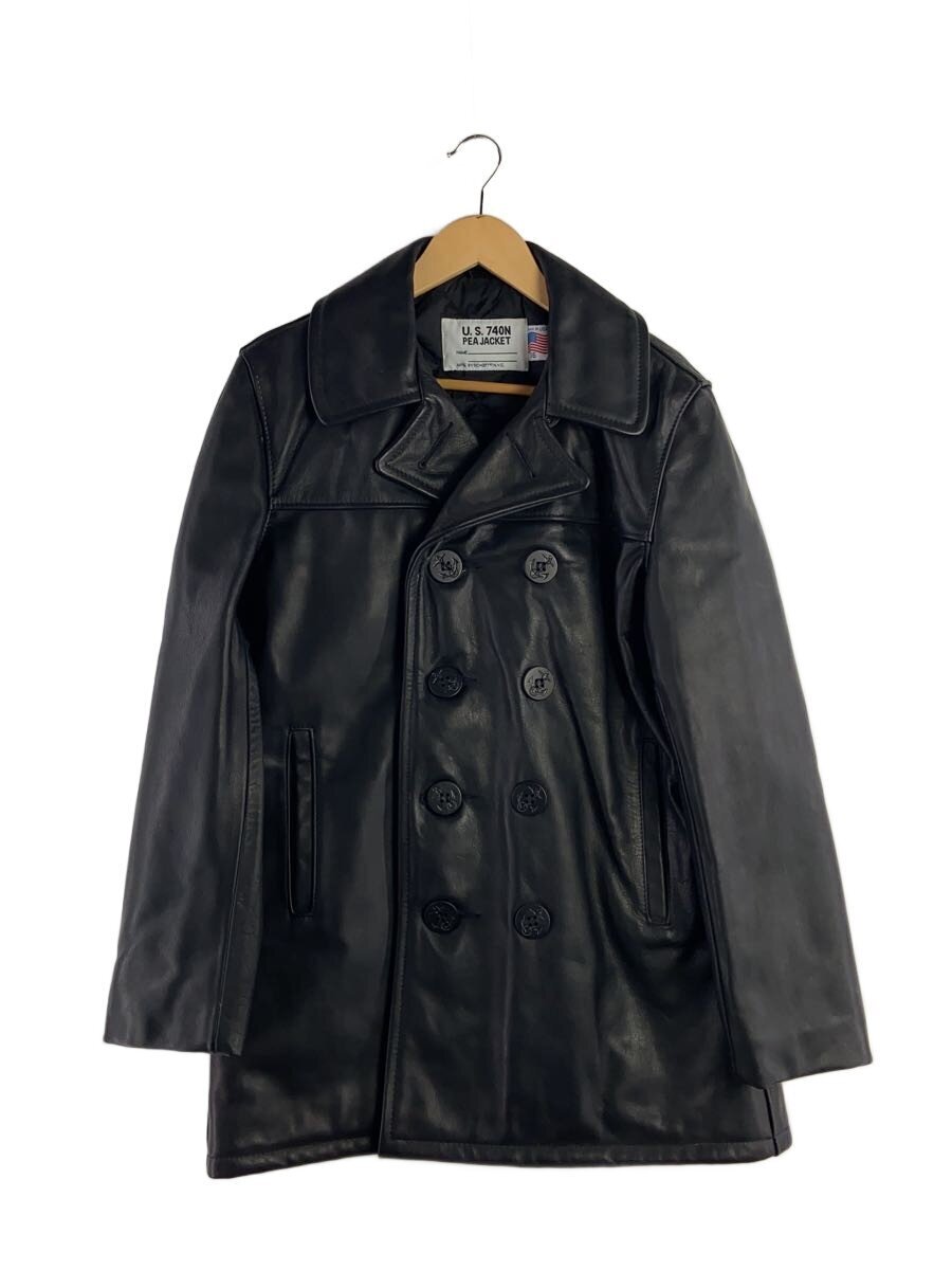 Schott◆US 740N PEA JACKET/レザーピーコート/ピーコート/36/レザー/BLK/無地拍卖