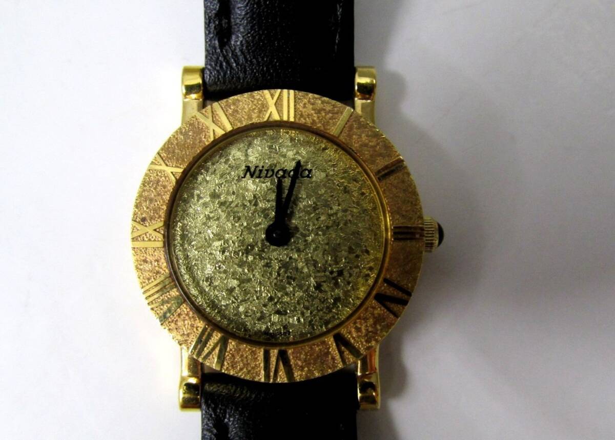 ⑤稼動中 Nivada レディース時計 18KGOLD 750刻印有 黒皮ベルト★MITSUKOSHIケース付 ニバダ 腕時計 750/1000 手巻き 婦人時計拍卖