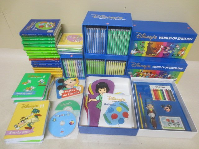 O2719M ディズニーワールドイングリッシュまとめ/CD story/DVD Basic sing/カード/風船 本などセット 未開封色々あり拍卖