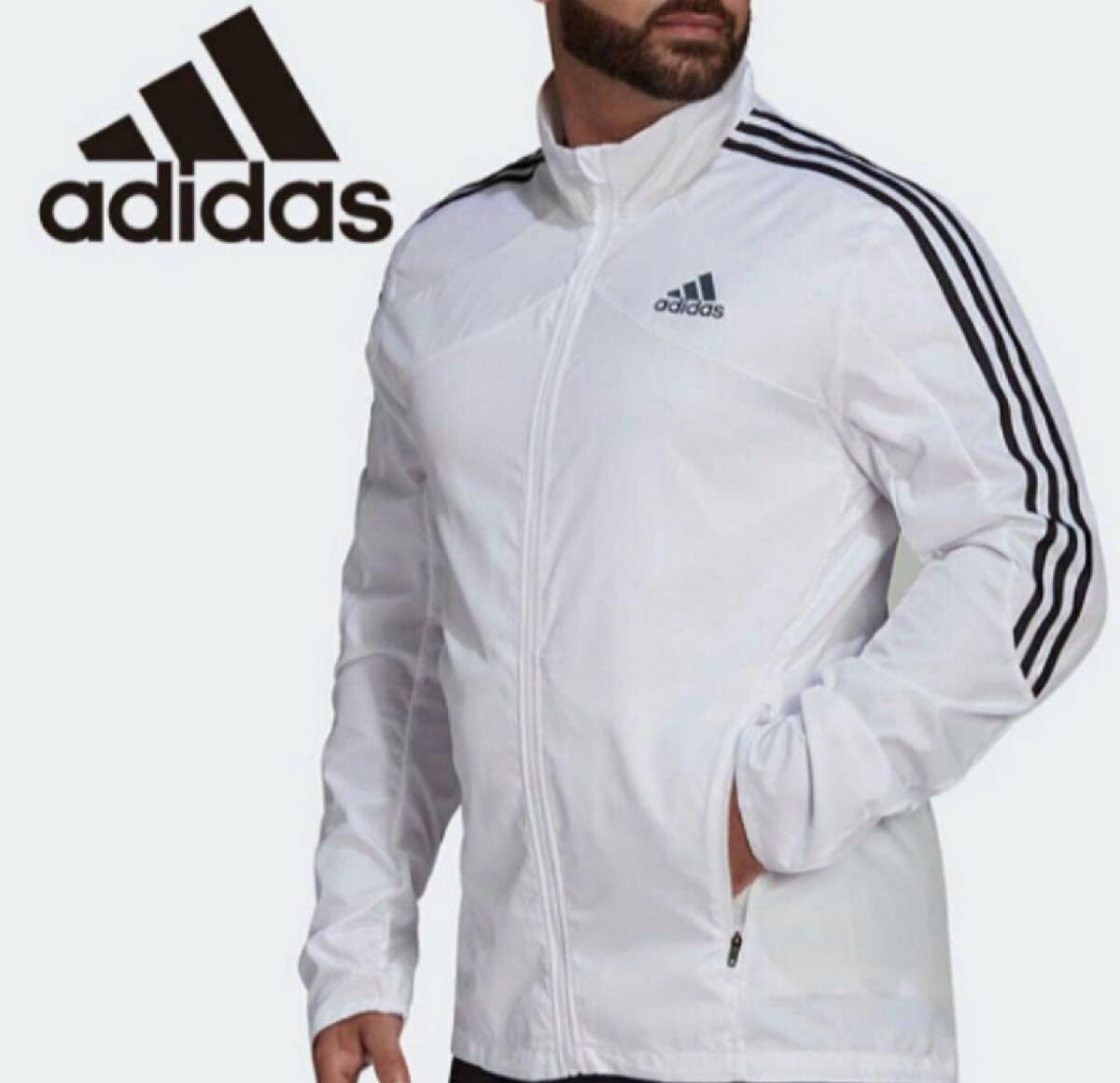 送料無料 新品 adidas マラソン 3ストライプジャケット XL WHT拍卖