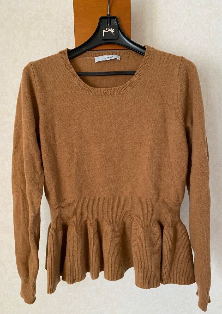 エリオポール HELIOPOLE キャメル ニット セーター 長袖クルーネック 無地 裾フリル サイズ38 レディース拍卖