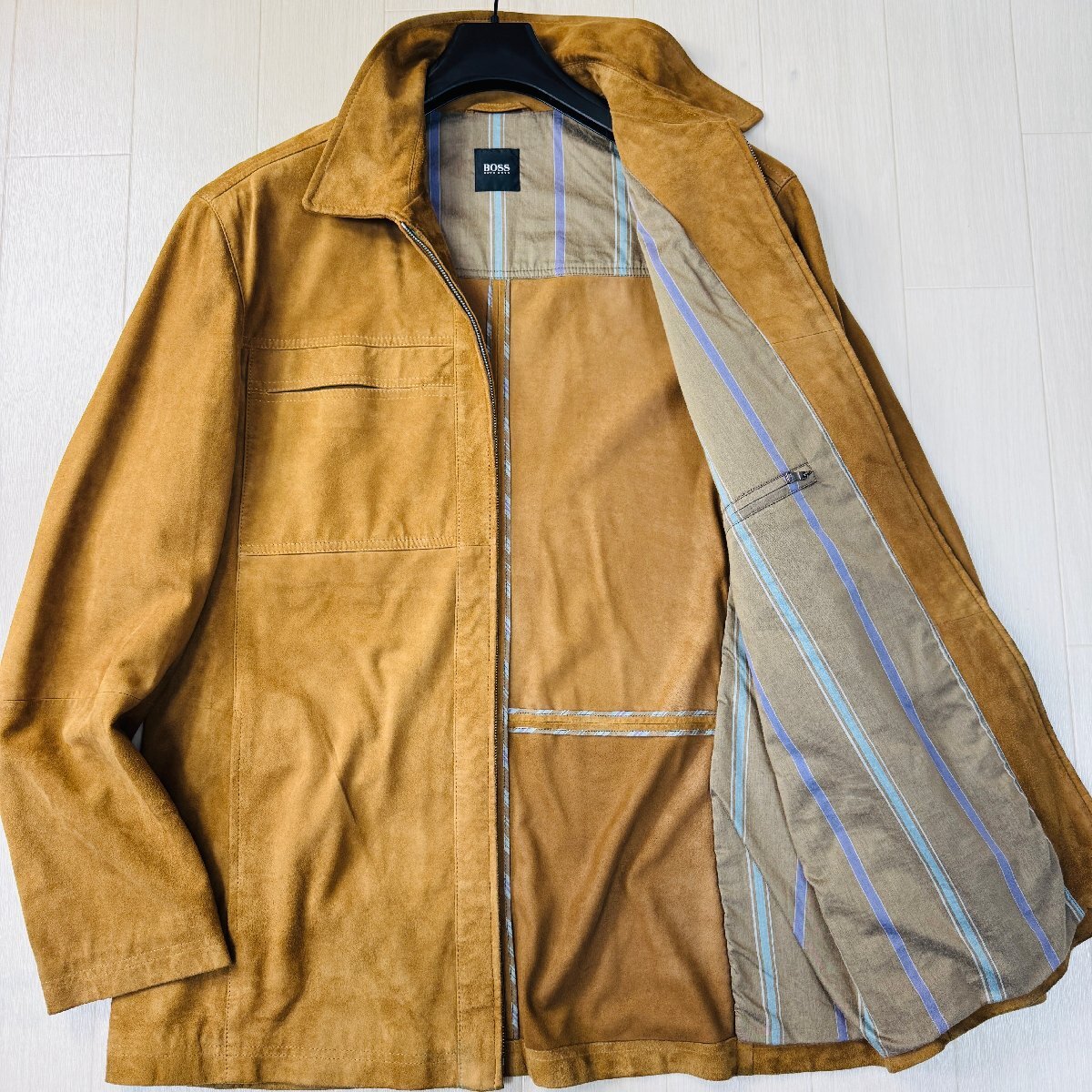 美品/希少サイズ56 3XL相当★ヒューゴボス HUGO BOSS 山羊革 スエードレザー ジップブルゾン ジャケット アウター ソフト起毛 メンズ拍卖