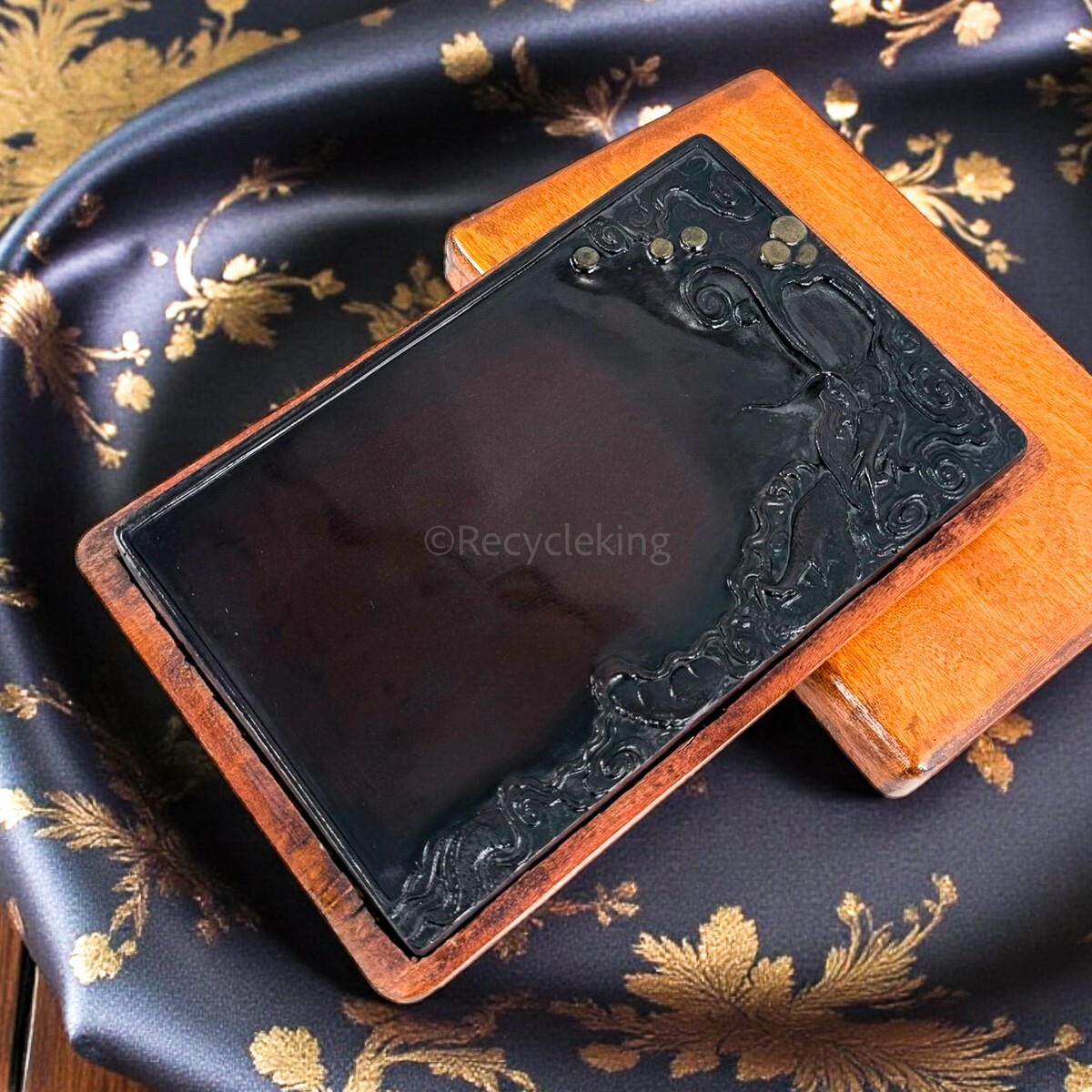 ☆ 中国 雲龍刻長方硯 唐木硯箱入 1.6kg 21.6x14cm 古硯 文物 文房具 書道具 すずり 20251123-5拍卖