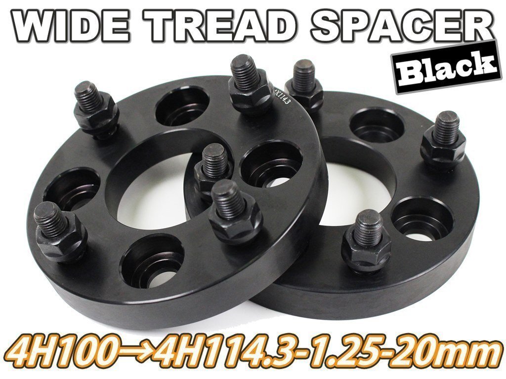4H100114.3変換 ワイドトレッドスペーサー 2枚組 1.25 20mm 黒拍卖