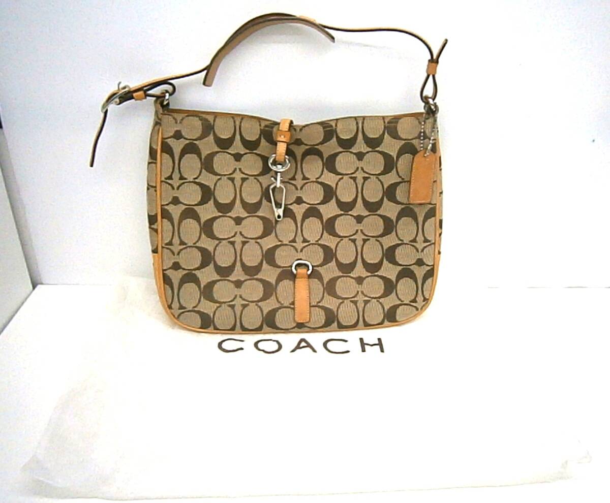 ブランド祭 COACH コーチ シグネチャー ショルダーバッグ 6091 ベージュ系 レディース バッグ 保存袋付き 中古品 自宅保管品拍卖