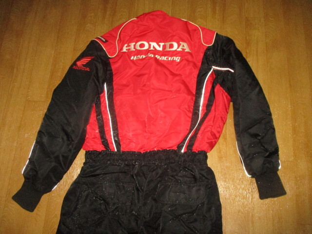 ホンダ・HRC・プラチナ色刺繍ロゴ・防寒・中綿入りレーシングスーツ風・作業ツナギ Mサイズ 極美中古・ジャケットライダース拍卖