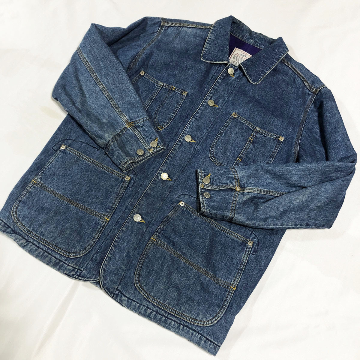 SWEET CAMEL SISTER'S チェック裏地 ブランケット デニム ジーンズ カバーオール ワークジャケット インディゴ フリー レトロ拍卖