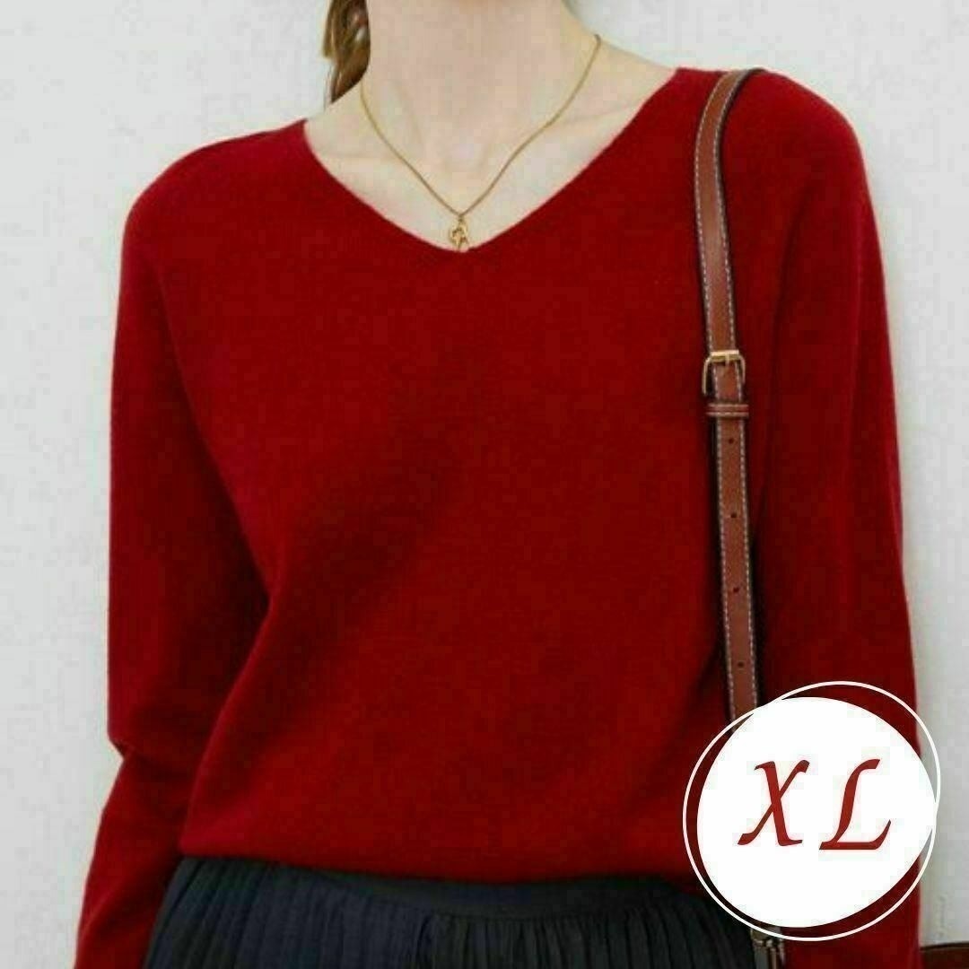 ニット レディース カットソー セーター 赤 レッド XL シンプル ウール拍卖
